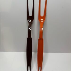 Set of Two EKCO Brown and‎ Orange Meat Forks